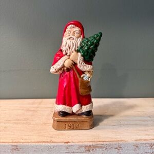 Vintage 80s Ceramic Santa Claus Figurine with Christmas Tree